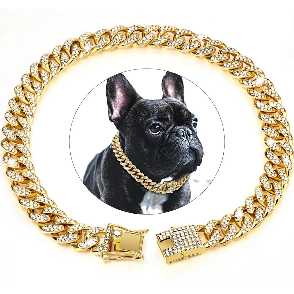 Collier strass chien or