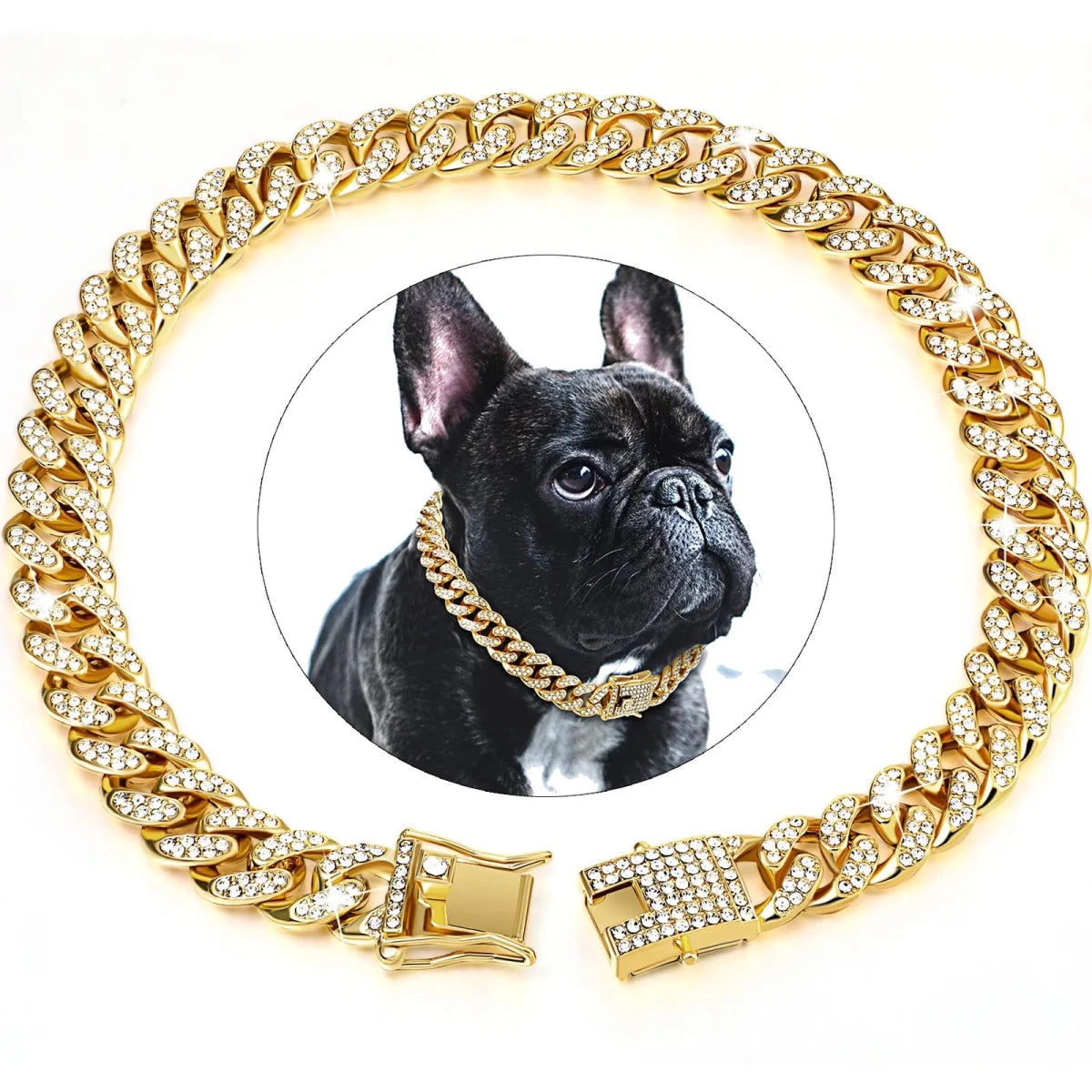 Collier strass chien or