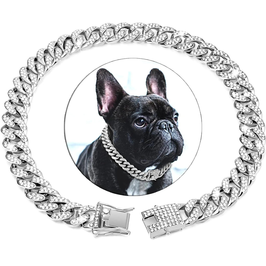 Collier strass chien argent