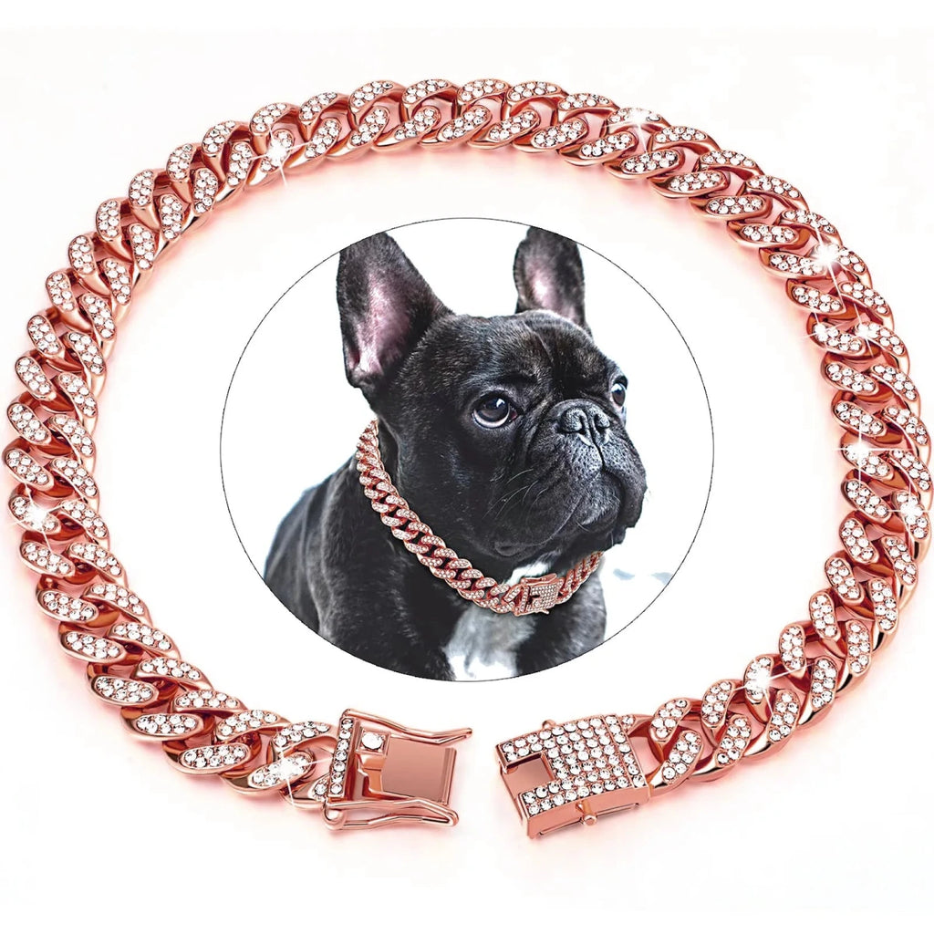 Collier strass chien or rose