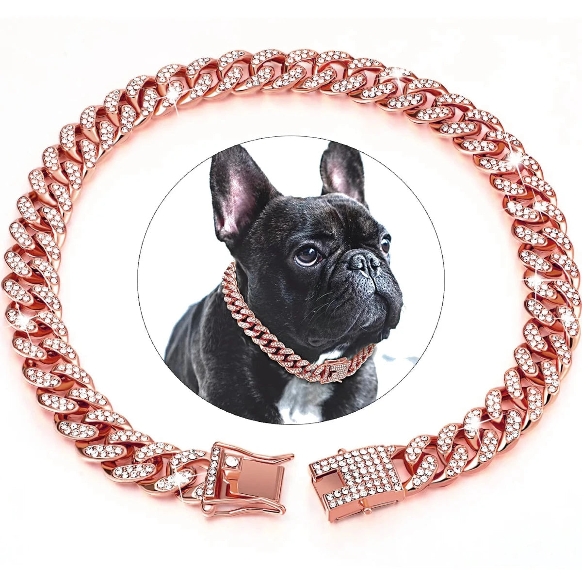 Collier strass chien or rose