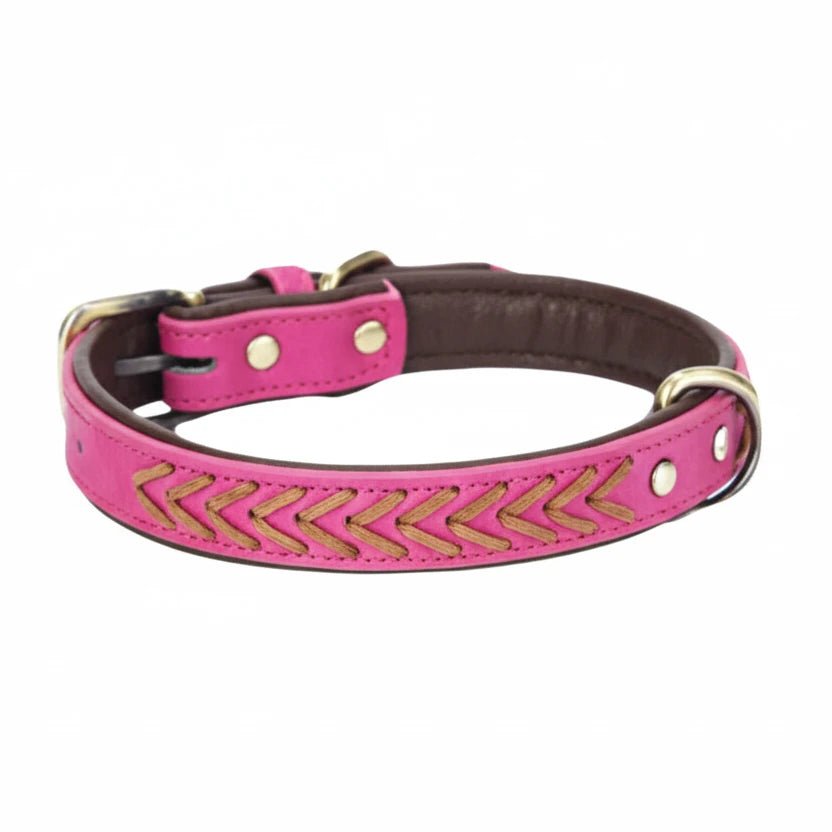 Collier tressé chien rose