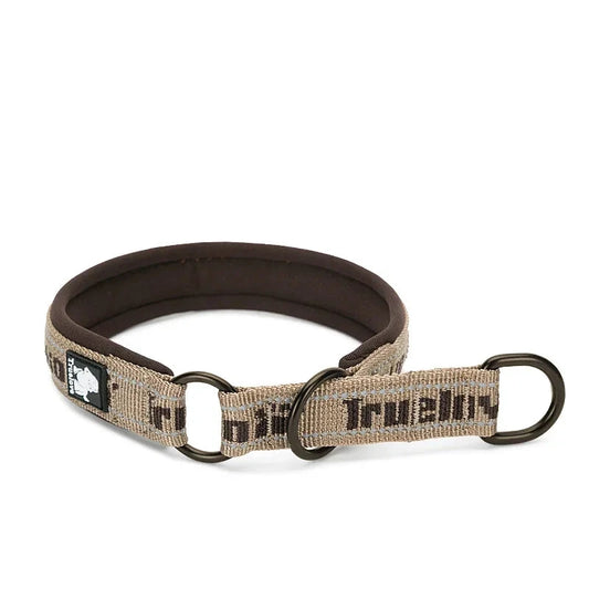 collier pour chien étrangleur de couleur beige avec comme écriture en noir 'trulove". Image produit Boutiquechien 