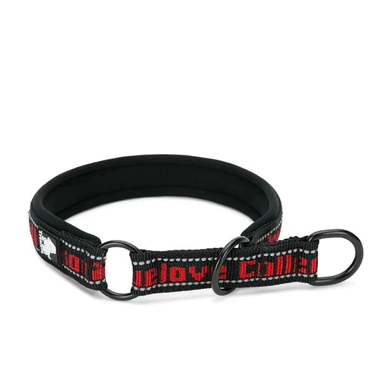 collier pour chien étrangleur de couleur noir avec comme écriture en rouge 'trulove". Image produit Boutiquechien 