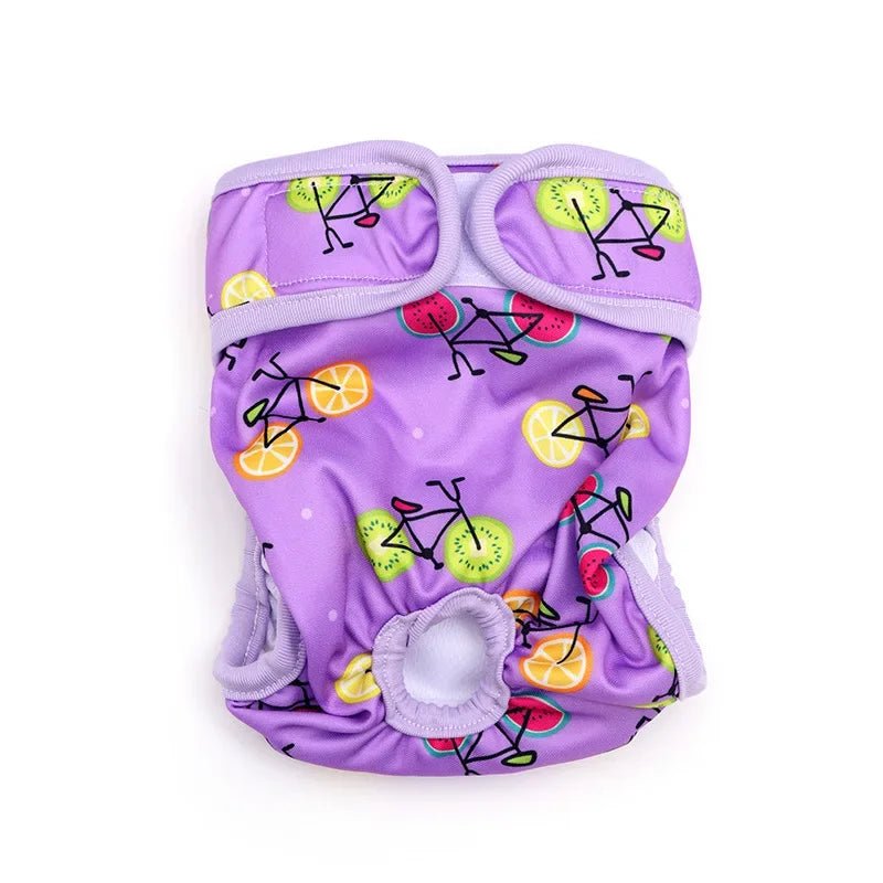 couche culotte pour chien de couleur violette avec des vélos dessus. Image produit Boutiquechien