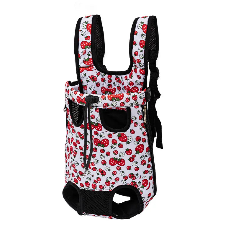 sac de marche pour chien de couleur blanc avec des fraises avec  un réglage total du sac pour chien. image produit Boutiquechien