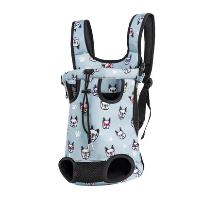 sac de marche pour chien de couleur bleu avec des buldog blanc  un réglage total du sac pour chien. image produit Boutiquechien