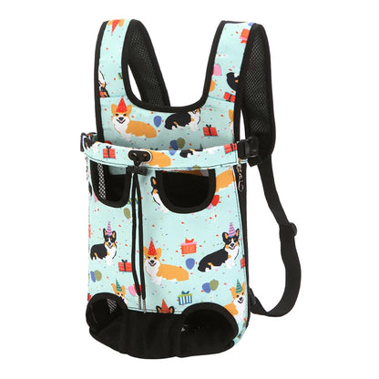 sac de marche pour chien de couleur turquoise avec des corgi avec  un réglage total du sac pour chien. image produit Boutiquechien