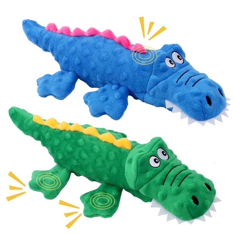 crocodile grinçant pour chien  de couleur bleu et vert. Les crocodiles sont parfait pourl les chiens. Image produit Boutiquechien