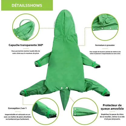 Détail complet de la combinaison pour chien de couleur verte. Image produit Boutiquechien