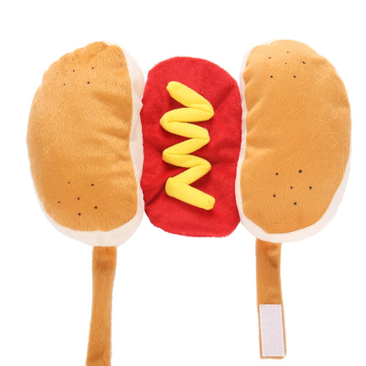 déguisement pour chien en forme de hot dog de couleur brun et rouge pour les chiens. image produit boutiquechien