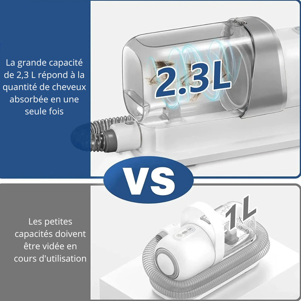 Cette image montre la différence entre un pulseur classique, et le pulseur professionnel de 2.3L de Boutiquechien. L'image montre la grande capacité du produit et la qualité du produit. Image produit Boutiquechien
