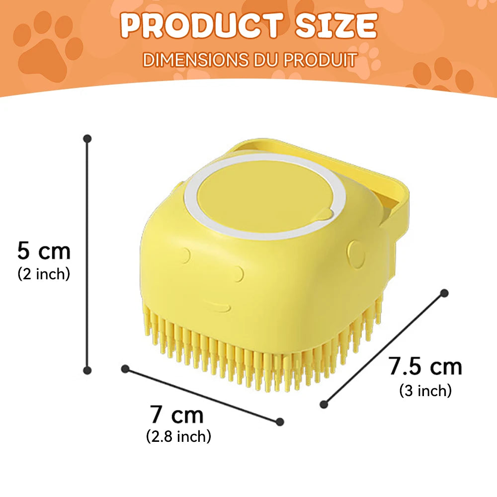 dimensions de la brosse mousseuse de couleur jaune avec toutes les dimensions du produit. Image produit Boutiquechien