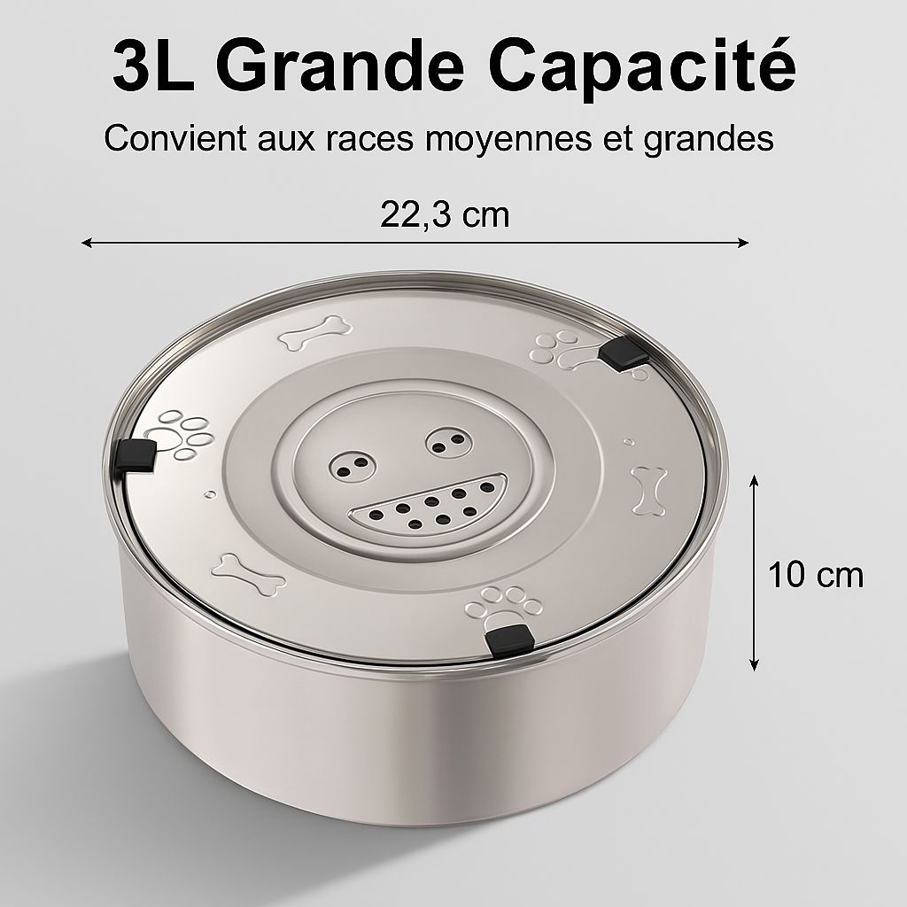capacité de la gamelle en inox eau de boutiquechien avec une capacité de 3 litres