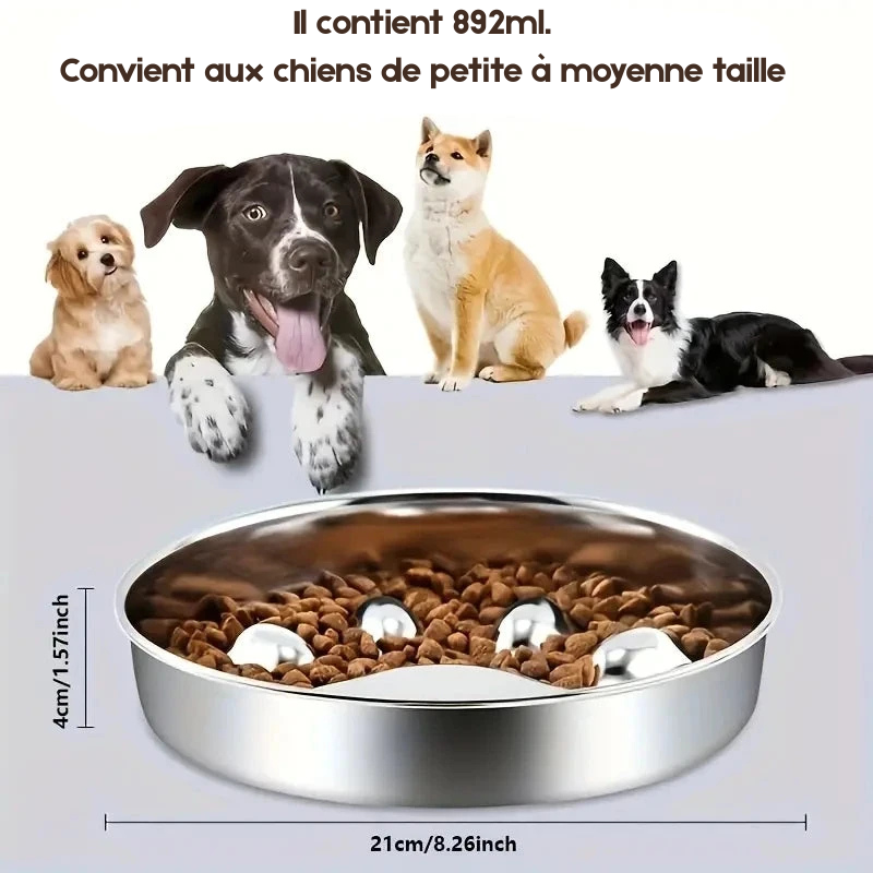 dimension total de la gamelle chien en inox anti-glouton. avec toutes les tailles. Image produit Boutiquechien
