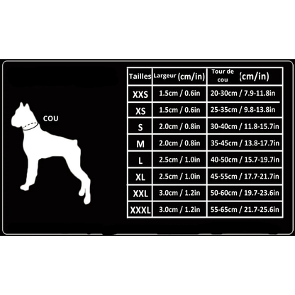 toutes les dimension du collier étrangleur chien en nylon de Boutiquechien