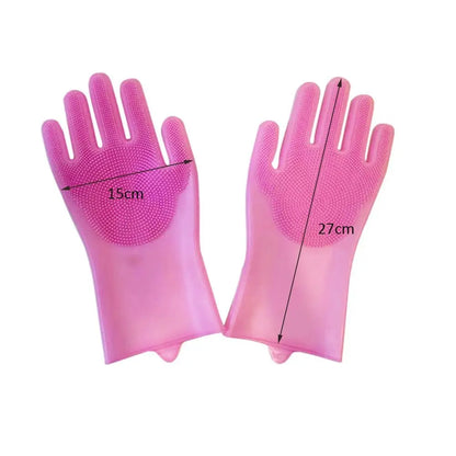 dimension total du gants rose en forme de brosse pour chien. Image produit Boutiquechien