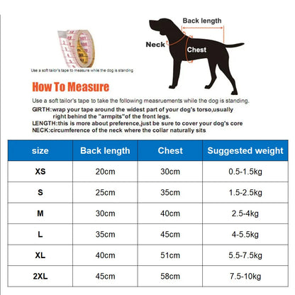 Dimension total de l'imper pour chien en forme d'abeille avec toutes les tailles dans un tableau. Image produit Boutiquechien