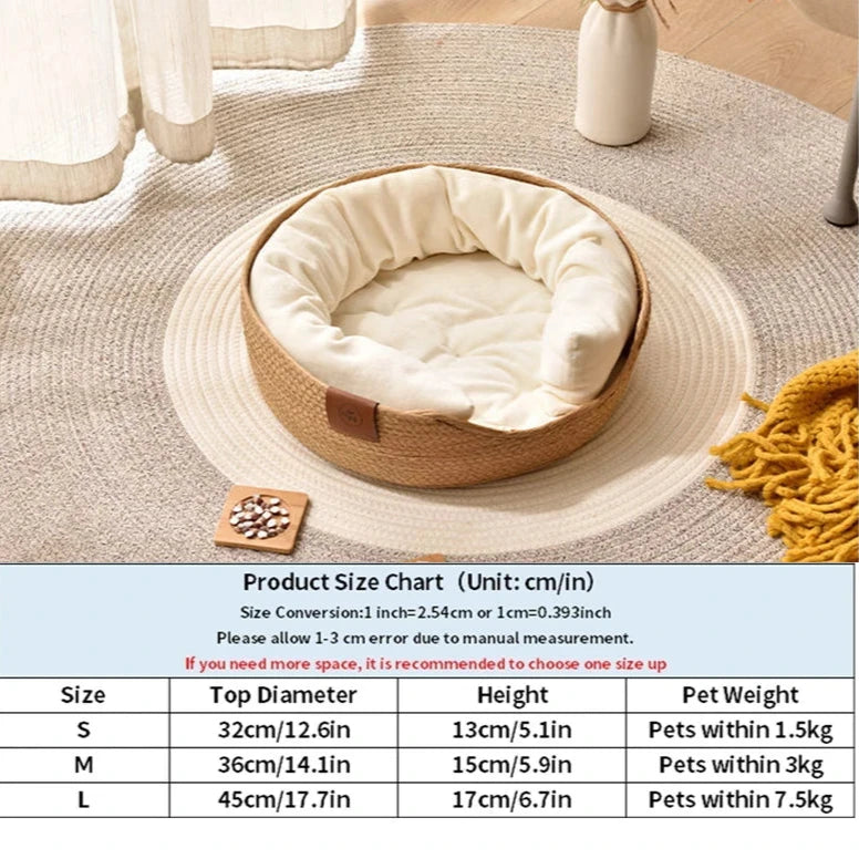 dimension total du panier chien en osier de couleur bois et blanc. Image produit Boutiquechien
