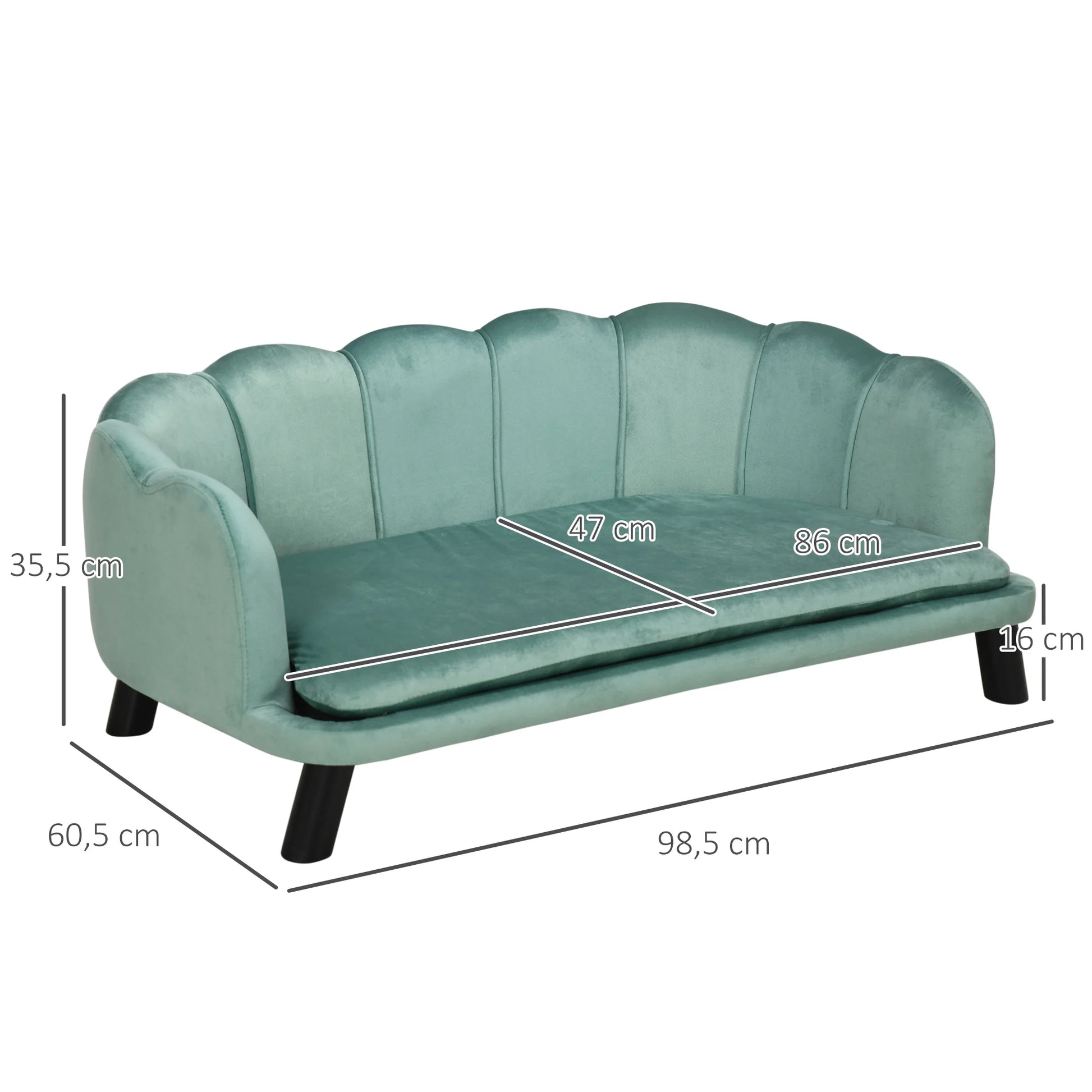 le petit panier vert pour chien et toutes ses dimensions détaillés sur l'image. Produit boutiquechien