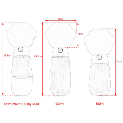 Dimension total de la gourde pour chien en forme de patte avec toutes les dimensions. Image produit Boutiquechien