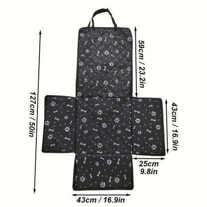protection de siège pour chien de couleur noir avec des formes de pattes des d'os de couleur blanc. Image produit Boutiquechien