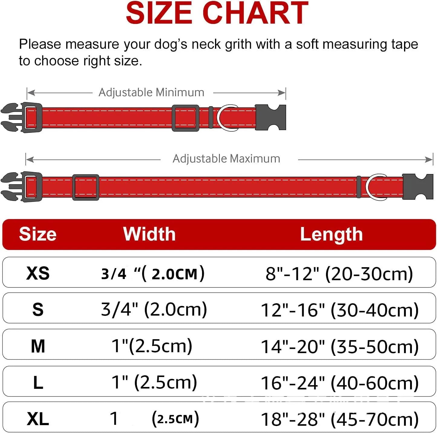 dimensions total du collier pour chien de boutiquechien