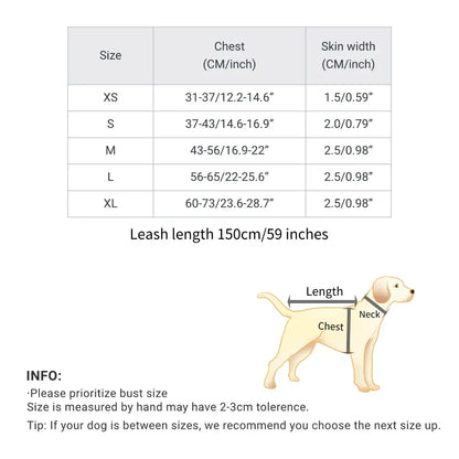 Dimensions total du harnais pour chien en forme de tableau de boutiquechien