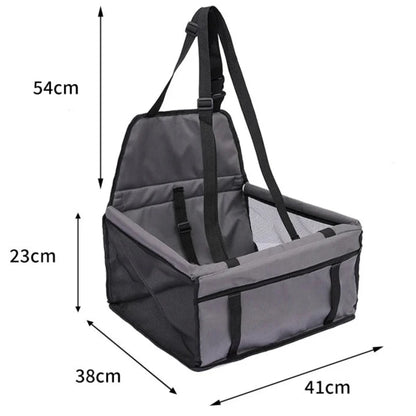 Panier pour chien de transport de couleur gris avec sangle noir avec toutes les tailles du produit. Image produit Boutiquechien