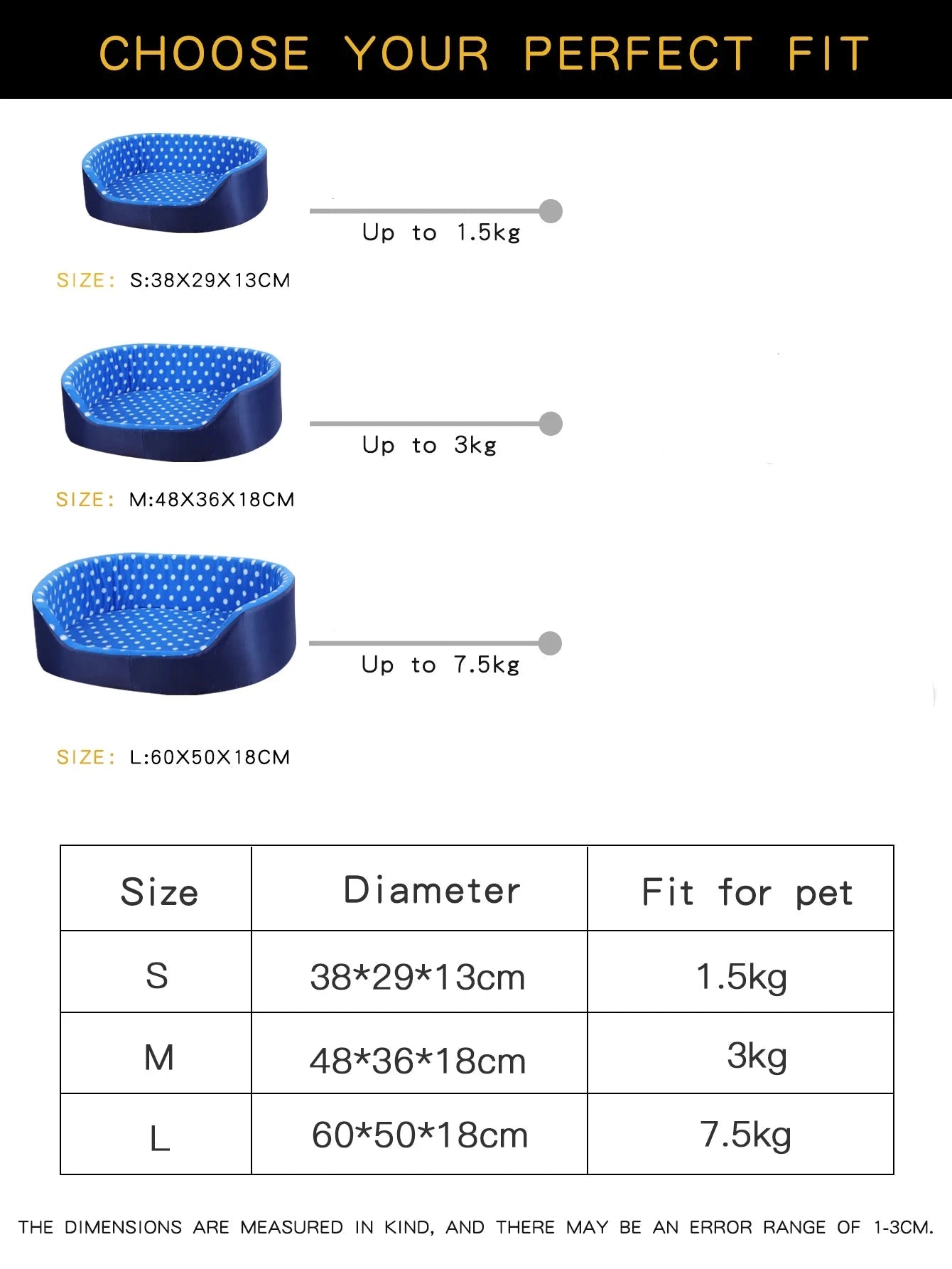 Tout petit panier pour chien dimensions total en forme de tableau