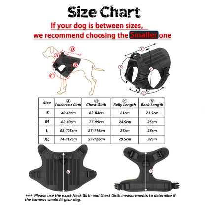dimensiosn total en forme de tableau du harnais gros chien brun tactique