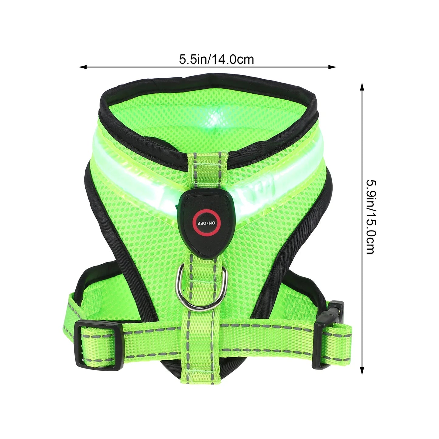 Dimensions total du harnais lumineux pour les chiens de boutiquechien