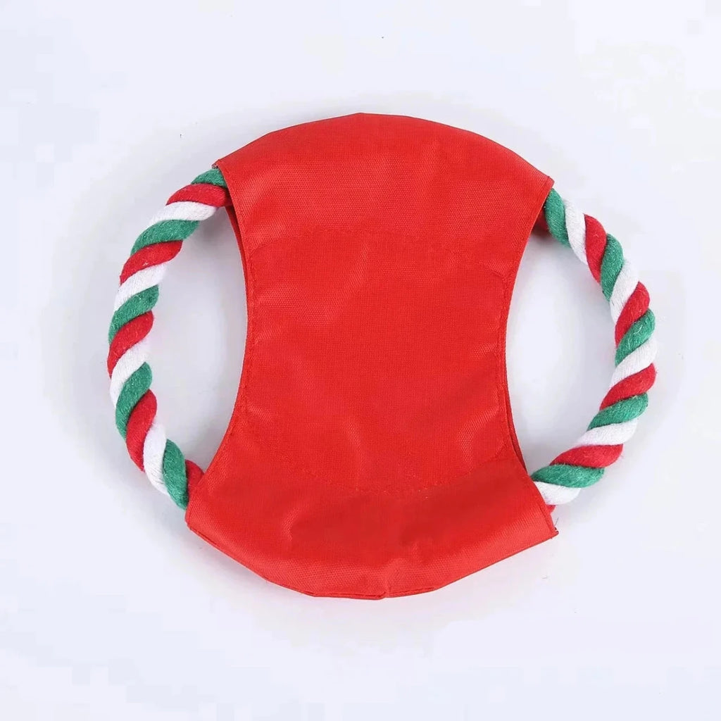 jouet en corde en forme de disque de couleurs de noël. Image produit Boutiquechien