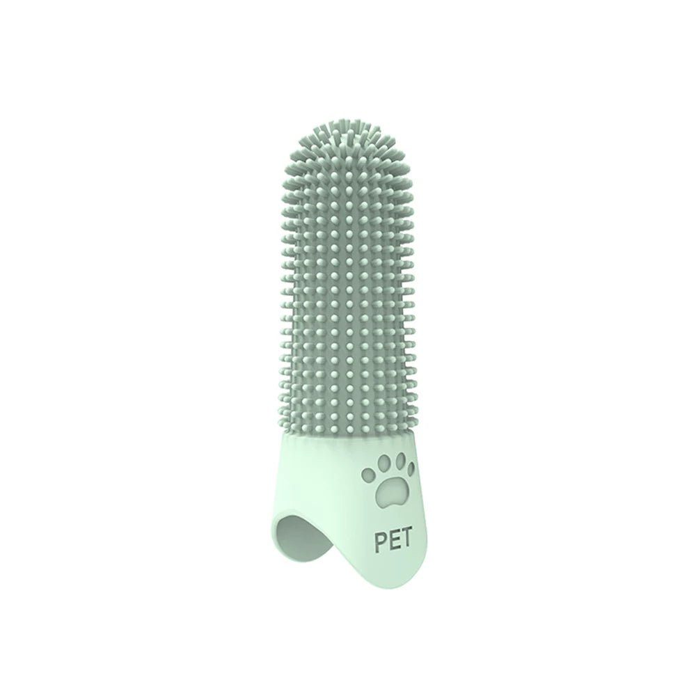 Brosse à dent pour chien 360 de couleur gris. La brosse est à mettre au bout de son doigt pour pouvoir brosser efficacement son chien. Image produit Boutiquechien