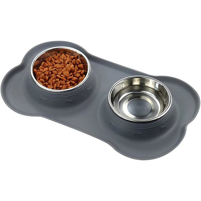 Gamelle double pour chien de couleur gris avec deux gamelle inox. Image produit Boutiquechien