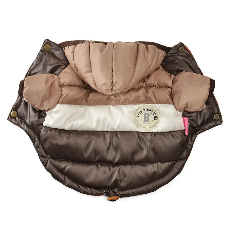 Doudoune pour chihuahua de couleur brun claire et brun. Doudoune pour les petit chihuahua de couleur rose et rouge. Image produit Boutiquechien