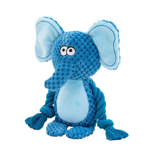 Éléphant bleu en forme de peluche style corde résistant. Image produit Boutiquechien 