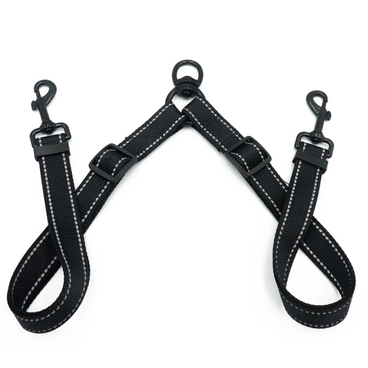 Extension de laisse double de couleur noir réfléchissant. Image produit de boutiquechien