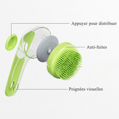 fonctionnement de la brosse de massage verte avec toutes les parties