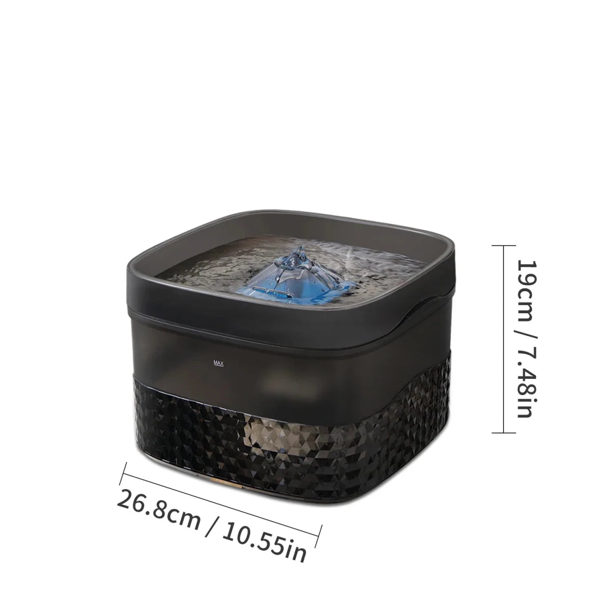 Dimensions total de la gamelle d'eau pour chien de couleur noir de 9l. Image produit Boutiquechien