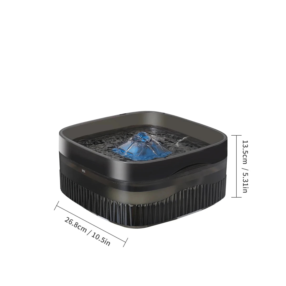 Dimensions total de la gamelle d'eau pour chien de couleur noir de 5l. Image produit Boutiquechien