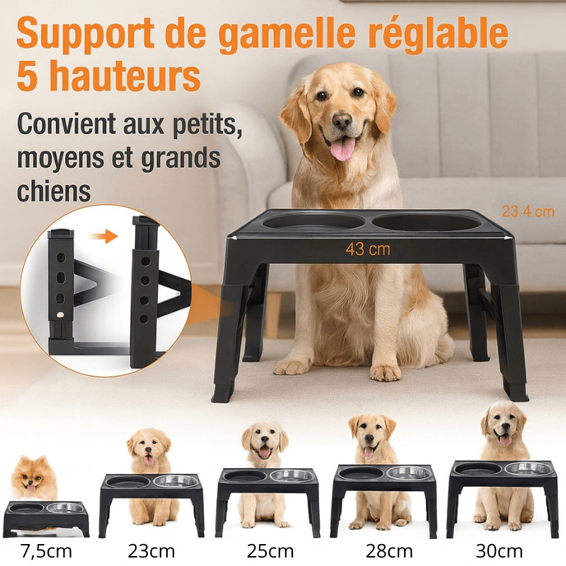 réglable total de la dimension de la gamelle double en hauteur. image produit Boutiquechien