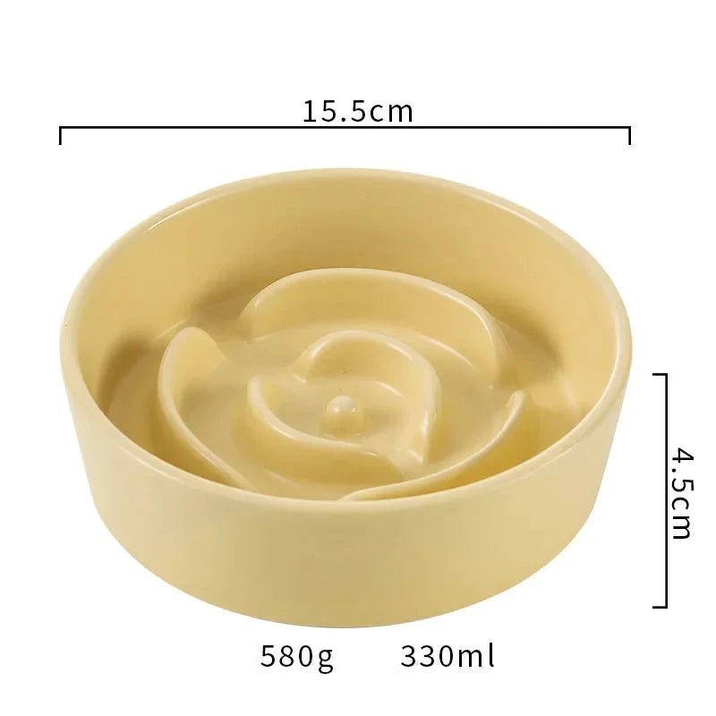 Gamelle anti glouton chien ceramique jaune