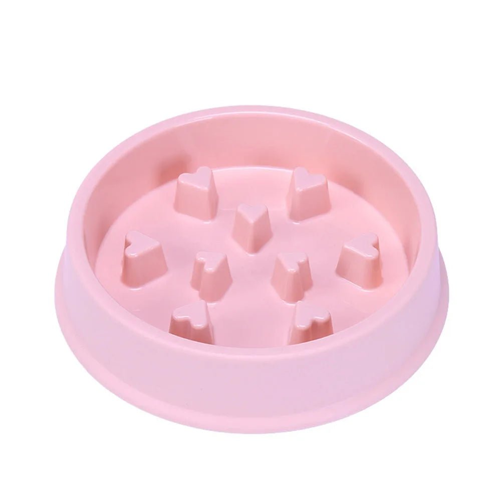 Gamelle pour chien anti glouton de couleur rose avec des coeurs. Image produit Boutiquechien