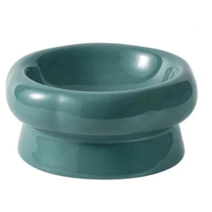 Gamelle pour chien de couleur verte foncé en céramique surélevé. image produit Boutiquechien