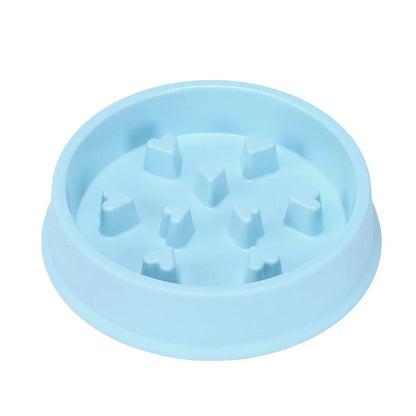 Gamelle pour chien anti glouton de couleur bleu avec des coeurs. Image produit Boutiquechien