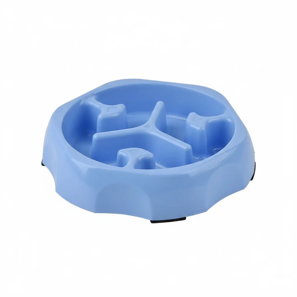 Gamelle pour chien anti-glouton de couleur bleu dans un fond blanc. Image produit Boutiquechien