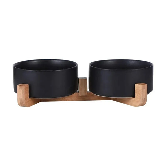 Gamelle pour chien double de couleur et bois. Image produit Boutiquechien
