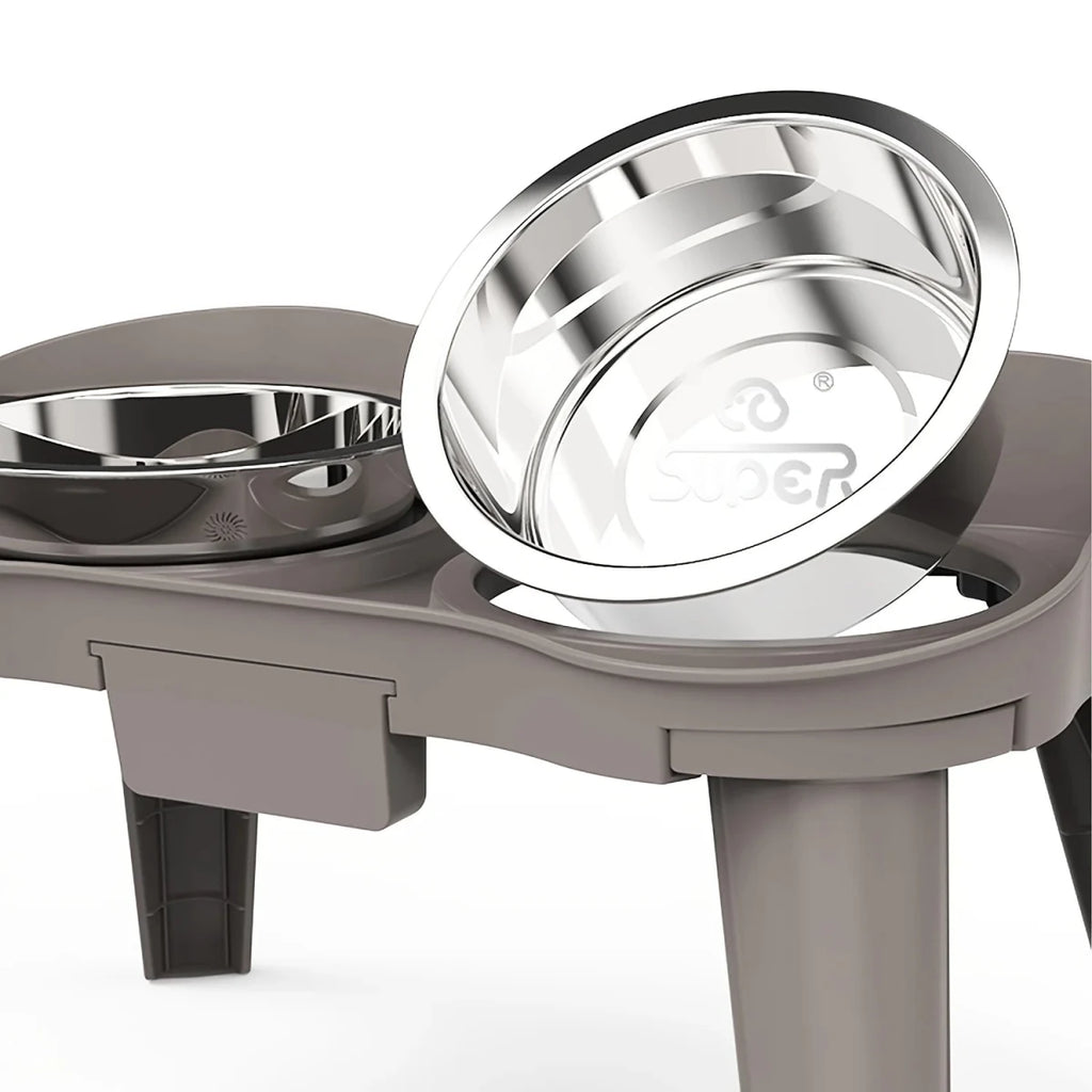 Gamelle en inox double pour chien de couleur gris. Image produit Boutiquechien