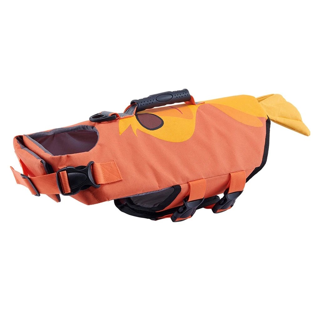 Gilet de sauvetage pour les chiens de grande taille de couleur orange en forme de canard. Image produit Boutiquechien